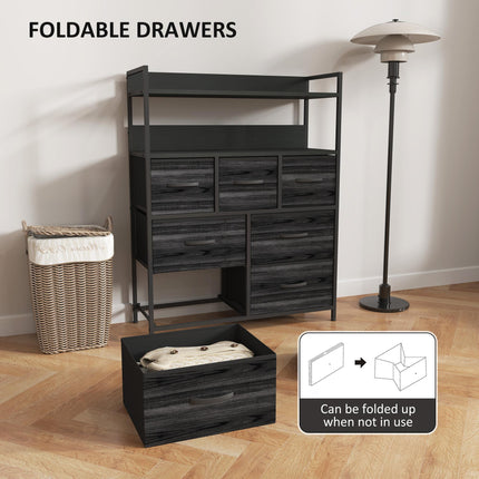 Rustic Chest of Seven Fabric Drawers with Steel Frame - Black
