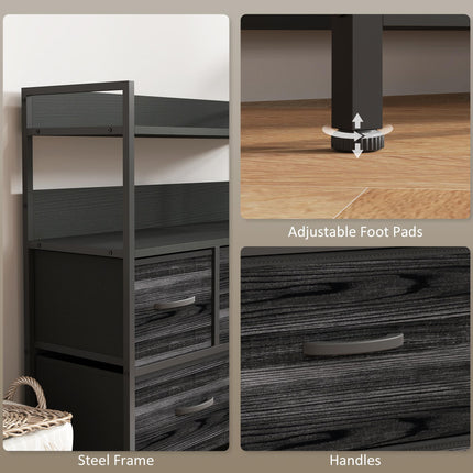 Rustic Chest of Seven Fabric Drawers with Steel Frame - Black