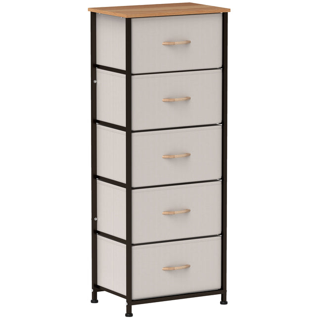 Fabric Chest of Drawers, Industrial Bedroom Dresser with 5 Fabric Drawers, Steel
