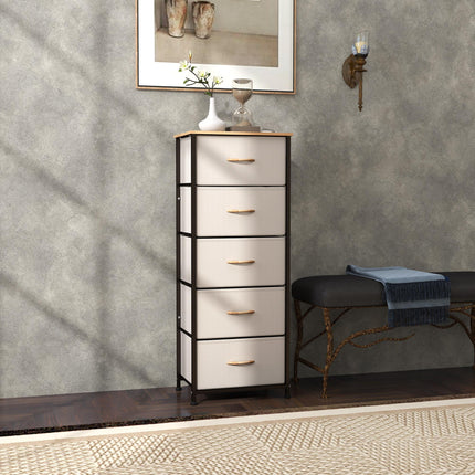 Fabric Chest of Drawers, Industrial Bedroom Dresser with 5 Fabric Drawers, Steel