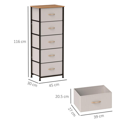 Fabric Chest of Drawers, Industrial Bedroom Dresser with 5 Fabric Drawers, Steel