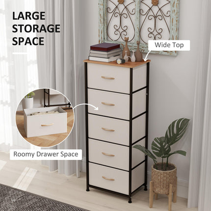 Fabric Chest of Drawers, Industrial Bedroom Dresser with 5 Fabric Drawers, Steel