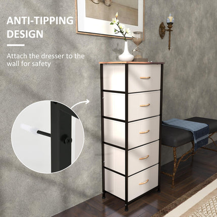 Fabric Chest of Drawers, Industrial Bedroom Dresser with 5 Fabric Drawers, Steel