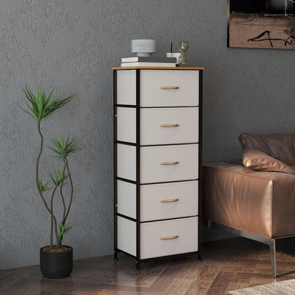 Fabric Chest of Drawers, Industrial Bedroom Dresser with 5 Fabric Drawers, Steel