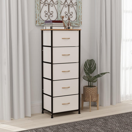 Fabric Chest of Drawers, Industrial Bedroom Dresser with 5 Fabric Drawers, Steel
