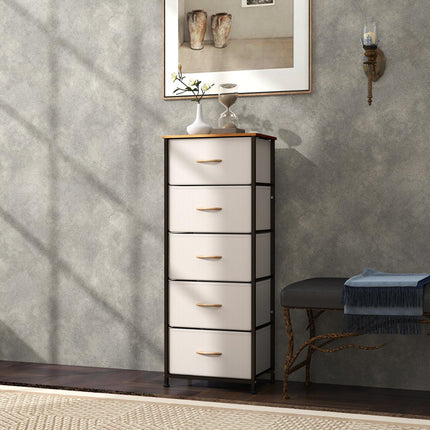 Fabric Chest of Drawers, Industrial Bedroom Dresser with 5 Fabric Drawers, Steel