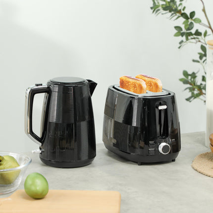 1.7L 3000W Fast Boil Kettle & 2-Slice Toaster Set with 7 Browning Levels, Defrost & Reheat - Black