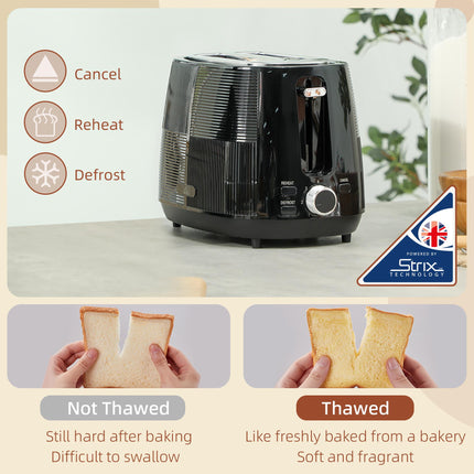 1.7L 3000W Fast Boil Kettle & 2-Slice Toaster Set with 7 Browning Levels, Defrost & Reheat - Black