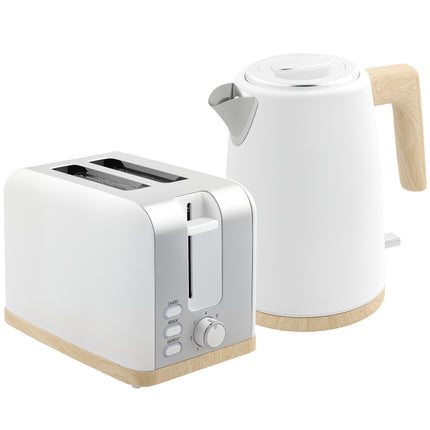 1.7L 3000W Fast Boil Kettle & 2-Slice Toaster Set with 7 Browning Levels, Defrost & Auto Off - White