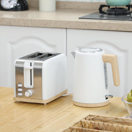 1.7L 3000W Fast Boil Kettle & 2-Slice Toaster Set with 7 Browning Levels, Defrost & Auto Off - White