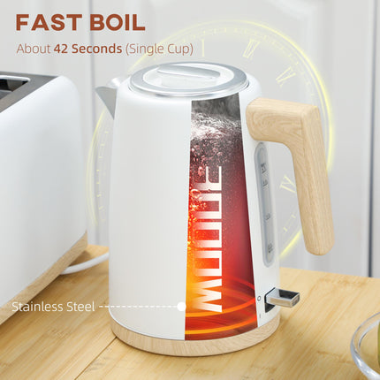 1.7L 3000W Fast Boil Kettle & 2-Slice Toaster Set with 7 Browning Levels, Defrost & Auto Off - White