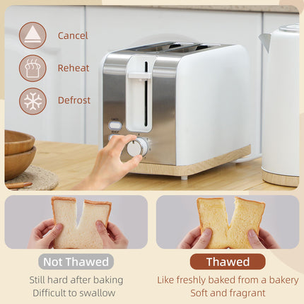 1.7L 3000W Fast Boil Kettle & 2-Slice Toaster Set with 7 Browning Levels, Defrost & Auto Off - White