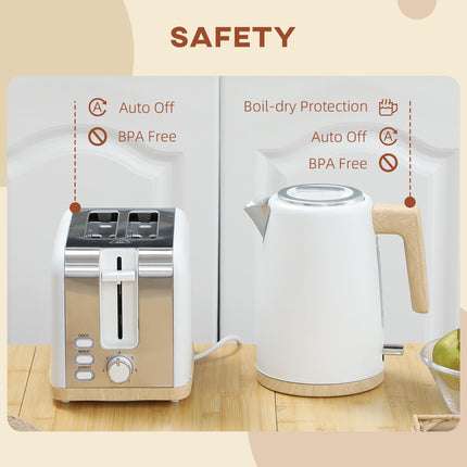 1.7L 3000W Fast Boil Kettle & 2-Slice Toaster Set with 7 Browning Levels, Defrost & Auto Off - White