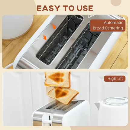 1.7L 3000W Fast Boil Kettle & 2-Slice Toaster Set with 7 Browning Levels, Defrost & Auto Off - White