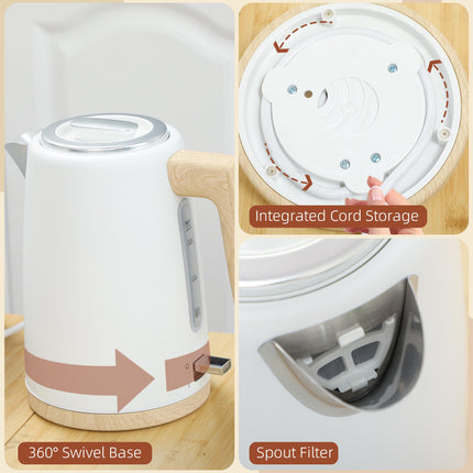 1.7L 3000W Fast Boil Kettle & 2-Slice Toaster Set with 7 Browning Levels, Defrost & Auto Off - White