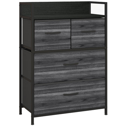 Rustic Chest of Four Fabric Drawers with Wood-Effect Finish - Black