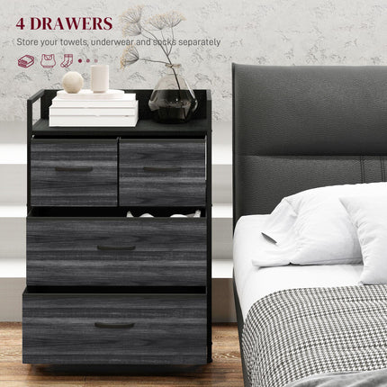 Rustic Chest of Four Fabric Drawers with Wood-Effect Finish - Black