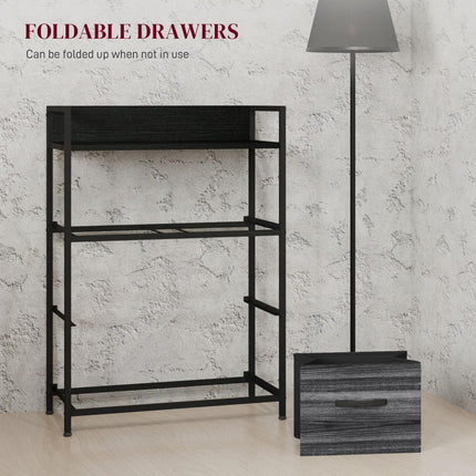 Rustic Chest of Four Fabric Drawers with Wood-Effect Finish - Black