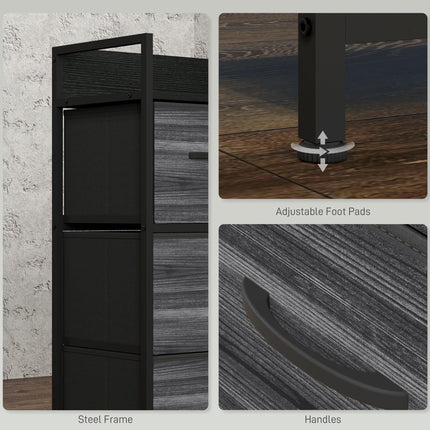 Rustic Chest of Four Fabric Drawers with Wood-Effect Finish - Black