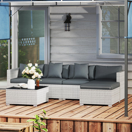 6 Pieces Rattan Corner Sofa Set - Mixed Grey