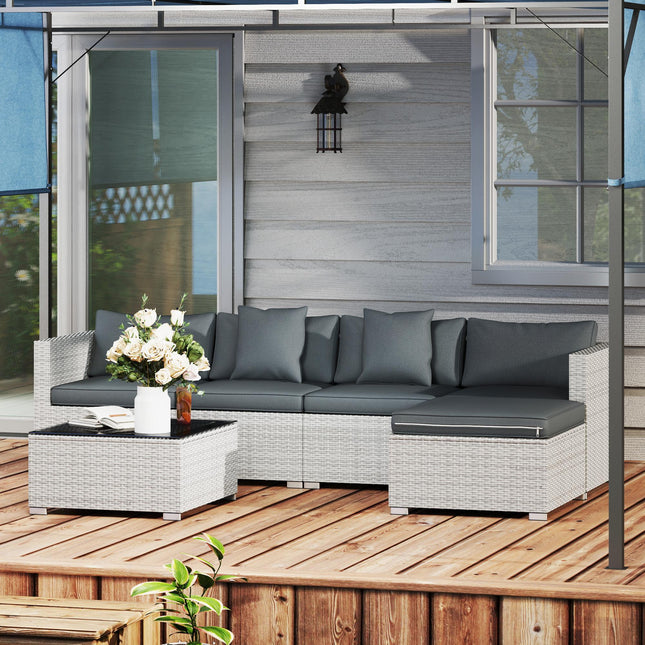 6 Pieces Rattan Corner Sofa Set - Mixed Grey