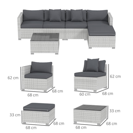 6 Pieces Rattan Corner Sofa Set - Mixed Grey