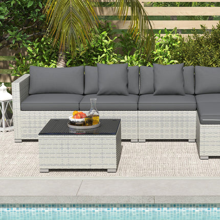6 Pieces Rattan Corner Sofa Set - Mixed Grey