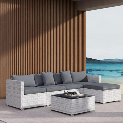 6 Pieces Rattan Corner Sofa Set - Mixed Grey