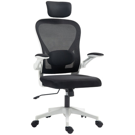 Ergonomic Executive Mesh High Back Office Chair with Flip-up Armrest, Adjustable Lumbar & Rotatable Headrest - Black