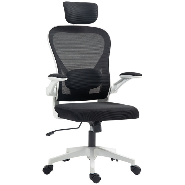 Ergonomic Executive Mesh High Back Office Chair with Flip-up Armrest, Adjustable Lumbar & Rotatable Headrest - Black