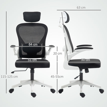 Ergonomic Executive Mesh High Back Office Chair with Flip-up Armrest, Adjustable Lumbar & Rotatable Headrest - Black