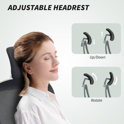Ergonomic Executive Mesh High Back Office Chair with Flip-up Armrest, Adjustable Lumbar & Rotatable Headrest - Black