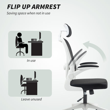 Ergonomic Executive Mesh High Back Office Chair with Flip-up Armrest, Adjustable Lumbar & Rotatable Headrest - Black