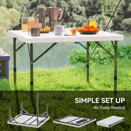 Heavy Duty 3ft Folding Camping Table with Adjustable Height - White