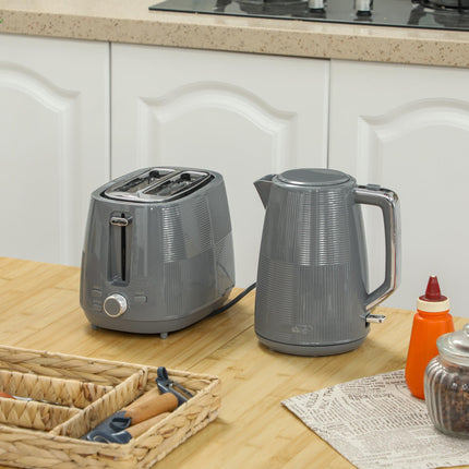 1.7L 3000W Kettle and 2-Slice Toaster Set with 7 Browning Levels, Defrost & Reheat - Grey