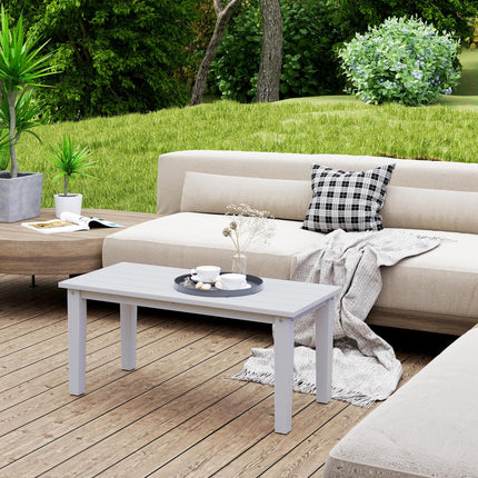 Rectangular HDPE Outdoor Garden Coffee Table 91x44x42 cm with Slatted Top - White