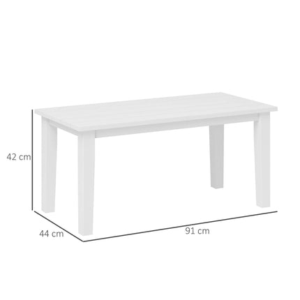 Rectangular HDPE Outdoor Garden Coffee Table 91x44x42 cm with Slatted Top - White