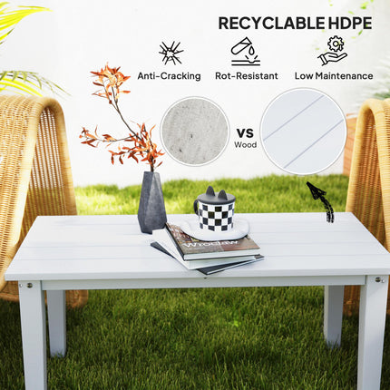 Rectangular HDPE Outdoor Garden Coffee Table 91x44x42 cm with Slatted Top - White