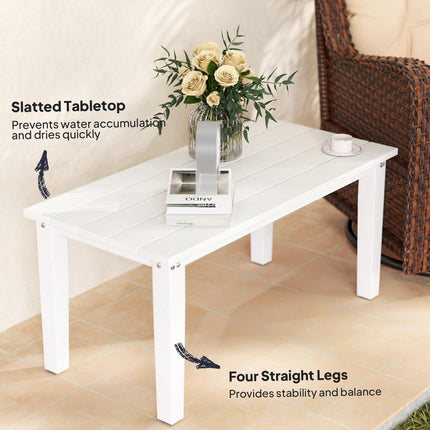 Rectangular HDPE Outdoor Garden Coffee Table 91x44x42 cm with Slatted Top - White