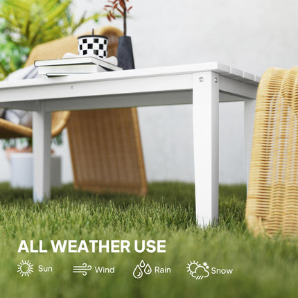 Rectangular HDPE Outdoor Garden Coffee Table 91x44x42 cm with Slatted Top - White