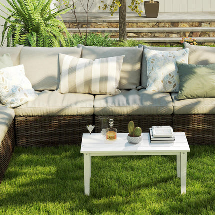 Rectangular HDPE Outdoor Garden Coffee Table 91x44x42 cm with Slatted Top - White