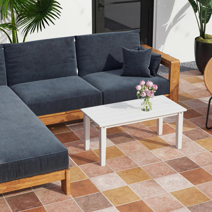 Rectangular HDPE Outdoor Garden Coffee Table 91x44x42 cm with Slatted Top - White