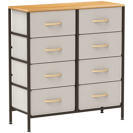 Fabric Chest of Drawers with 8 Storage Drawers, Steel Frame and Wood-Effect Top - Cream White