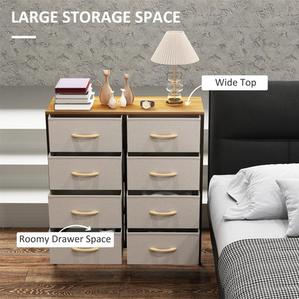 Fabric Chest of Drawers with 8 Storage Drawers, Steel Frame and Wood-Effect Top - Cream White