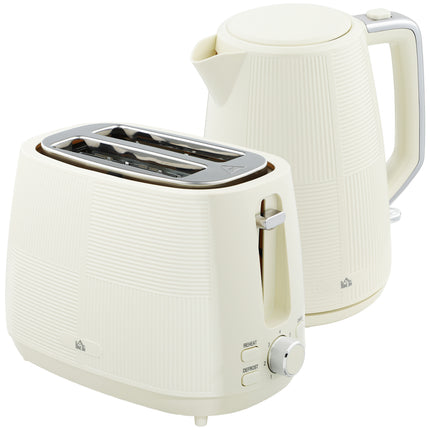 1.7L 3000W Fast Boil Kettle & 2-Slice Toaster Set with 7 Browning Levels, Defrost & Reheat - Cream White