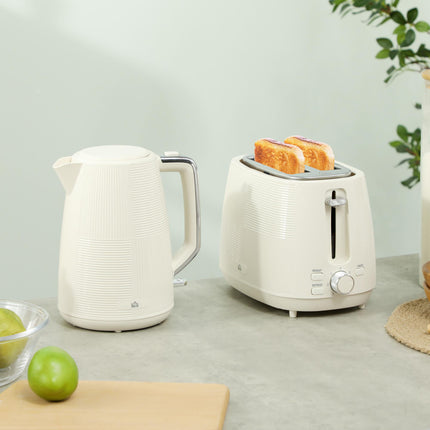 1.7L 3000W Fast Boil Kettle & 2-Slice Toaster Set with 7 Browning Levels, Defrost & Reheat - Cream White