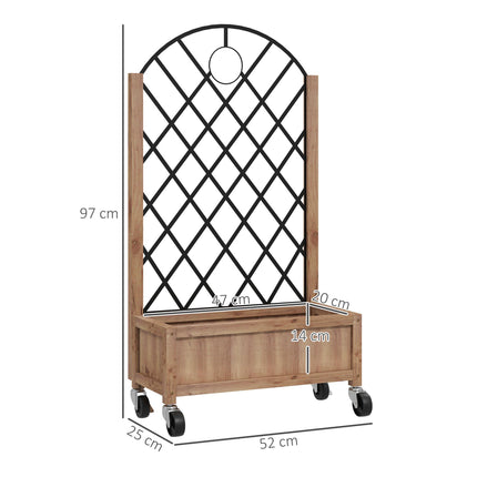 Wooden Planter with Metal Trellis and Wheels 52x25x97cm - Brown Black