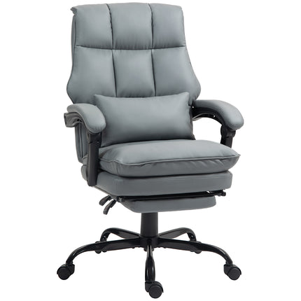 Grey Faux Leather Reclining Office Chair with Footrest