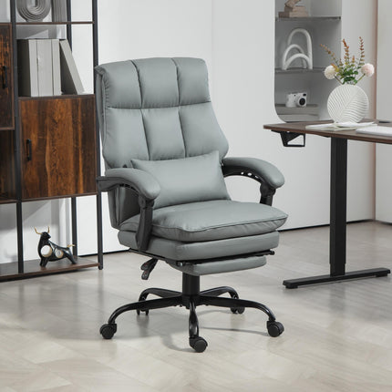 Grey Faux Leather Reclining Office Chair with Footrest