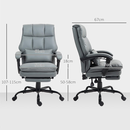 Grey Faux Leather Reclining Office Chair with Footrest